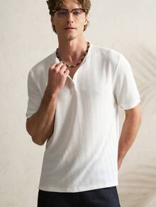 Airaco Vintage gestreifter Henley-Ausschnitt Strickpullover für Herren - Weiss - Übersicht 1