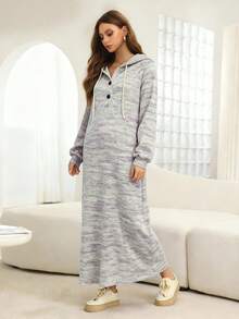 Mulvari Women's Autumn/Winter Button Hooded Colorblock Dress - Multicolor - View 6