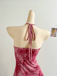 Soleia Đầm maxi ôm dáng dành cho nữ, in họa tiết hoa, phối bèo nhún, viền ren và trang trí hoa 3D bằng kim loại, thích hợp cho kỳ nghỉ. - Nhiều màu - Xem 6