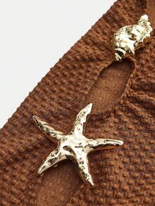 Maija 女士纯色金属海星装饰罩衫裙套装，度假款 - 棕色 - 查看 7