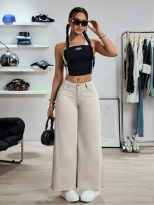 SHEIN Tall Jeans de pierna ancha versátiles y casuales con bolsillos y botones para mujer - Gris - Ver 6