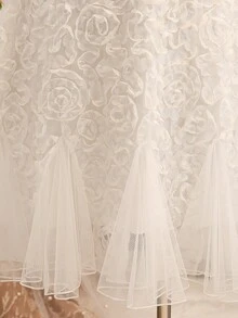 少女3D立体花卉装饰彼得潘领短袖可爱连衣裙 - 白色 - 查看 5