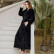 SHEIN Basic living 超柔软珊瑚绒浴袍 - 速干、不掉毛、透气 | 男女皆宜 | 时尚设计 | 秋冬情侣睡衣 - 彩色 - 查看 60