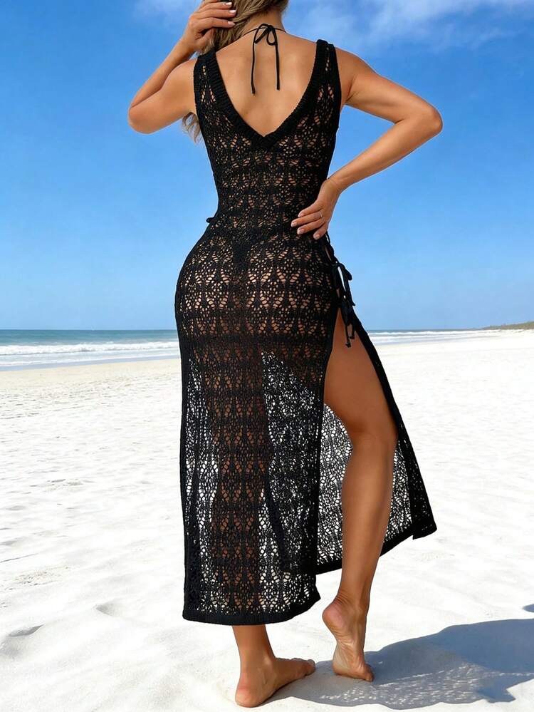Women's Solid Color Hollow Out Knit Cover Up