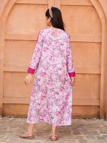 Tween Girls Elegant Floral Print Dress - Multicolor - View 2