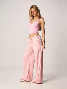 Missguided x Playboy 阔腿抽绳慢跑裤，侧边口袋，饰有品牌标志，打造休闲日常舒适感和居家服风格 - 粉色 - 查看 3