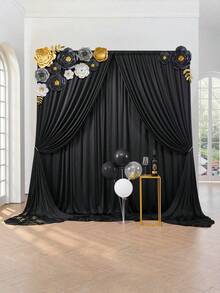 5英尺 x 7英尺/8英尺/10英尺 无褶皱涤纶摄影背景布，适用于派对、婚礼、生日和其他场合 - 黑色 - 查看 3