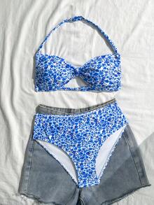 SHEIN Teen Girl Ditsy Floral Bikini Set, Vacation Beach - Multicolor - View 6