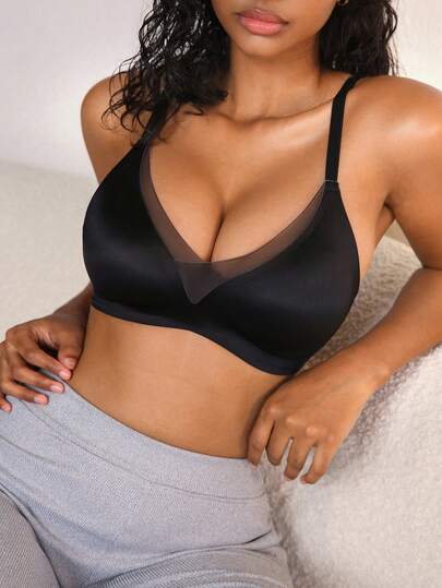 NudeFit 1pc Women's Solid Color Mesh Seamless Bra Underwear