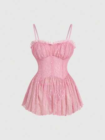 Kawaii Conjunto de ropa interior y pijama sexy para mujer con adorno de encaje en forma de corazón y falda sin aros