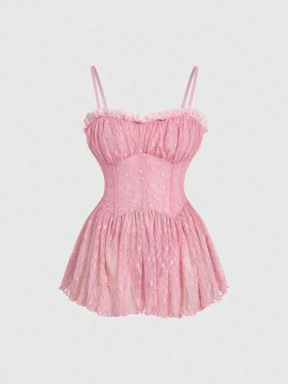 Kawaii Ensemble de sous-vêtements de nuit sexy pour femmes avec jupe sans couture à bordure en dentelle en forme de cœur de poupée