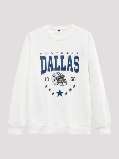 Open Phase Men's Casual Street Versatile Dallas Football Sports Element Print Crew Neck Pullover Sweatshirt