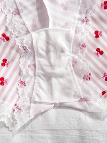 PetitDoll Valentine's Day Plus Size Cute Cherry Striped Bow Tie Slit Series Panties