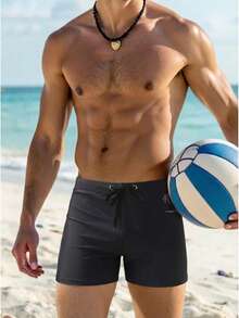 Manfinity Swimmode Men's Coconut Tree Print Elastic Waist Casual Vacation Beach Swim Trunks Men Swim Trunks Board Shorts With Compression Liner Bathing Suit Quick Dry  ,Hawaiian - Black and White - View 3