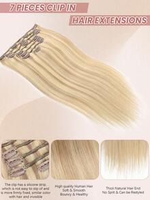 Beige Blonde Mix Medium Blonde With Platinum Blonde Clip In Hair Extensions Real Human Hair 120g 7pcs Clip In Human Hair Extensions Straight Remy Hair Clip In Extensions - P18/22/60 - View 5