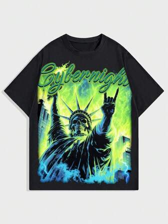 T-shirt à manches courtes avec imprimé œil gothique pour hommes, été