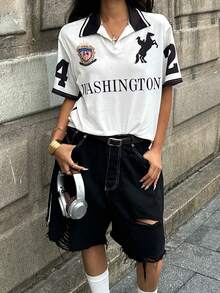 Coolane 夏季休闲字母数字印花短袖T恤 - 白色 - 查看 1