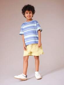 SUMWON Boys Striped Short Sleeve T-Shirt And Casual Shorts Two Piece Summer Outfit Set With Crew Neck Comfortable Everyday Wear - Multicolor - View 1