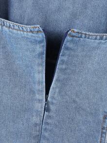 SHEIN Girls' Stylish Denim Suspender Dress, Soft Washed Denim Princess Dress, Summer New Design - Blue - View 6