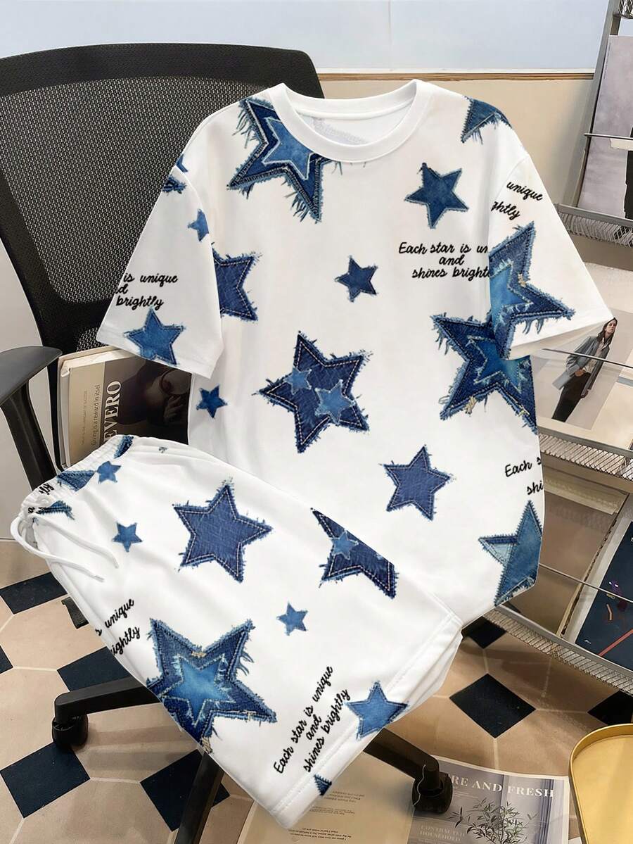 Manfinity Joysei Men's Casual Star Graphic T-Shirt Set - White - View 1