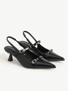 CUCCOO CHICEST Women's Pointed Toe Buckle Design Elegant High Heels For Daily Commute - Black - View 2