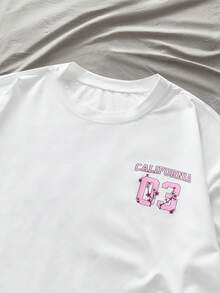 AXEPEAK Camiseta de manga corta casual de cuello redondo con estampado de letras y dibujos animados para hombres - Blanco - Ver 4