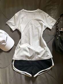 SHEIN 女士圆领字母数字印花休闲百搭度假通勤短袖T恤 - 白色 - 查看 2