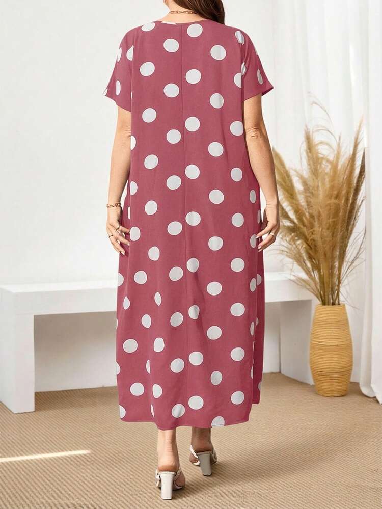 Plus Size Women'S Black And White Polka Dot Long Dress For Spring Polka Dot Dress Women Long Maxi Dress Long Dress Women Casual Long Dress