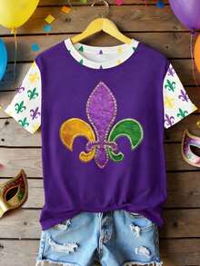 EMERY ROSE Women's Iris Carnival Colorful Contrast Pattern Round Neck Comfortable Casual Short Sleeve T-Shirt, Suitable For Daily And Festival Wear - Multicolor - View 3