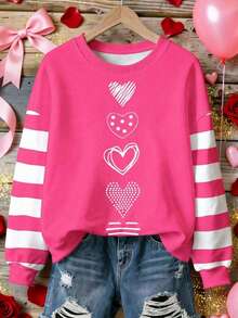 EMERY ROSE Áo nỉ họa tiết trái tim sọc Colorblock dành cho nữ, cổ tròn thoải mái, thường ngày, phù hợp với mọi mùa - Nhiều màu - Xem 3