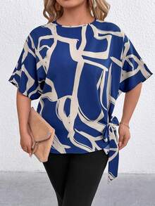 EMERY ROSE Large-Sized Woven Printed Casual Summer Shirt For Vacation - Apricot - View 3