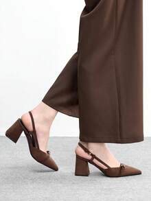 CUCCOO BIZCHIC Women's Classic Burgundy Pointed Toe Mid-Heel Slip-On Pumps, Versatile For Commute, Date, Party, Holiday, Wedding For Christmas Valentine's Day Spring Shoes - dark brown - View 5