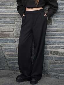 SILVIA DI SANTO 女士純色直筒高腰日常褲 - 黑色 - 查看 3