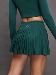 Activina Women's Solid Color High Waist Pleated Pocket Casual Versatile Daily Workout Outdoor Sports Skorts Pleated Skort - Dark Green - View 3