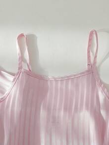 3件套女童优雅可爱粉色条纹吊带背心、长袖上衣和裤子舒适睡衣套装 - 淺粉色 - 查看 7