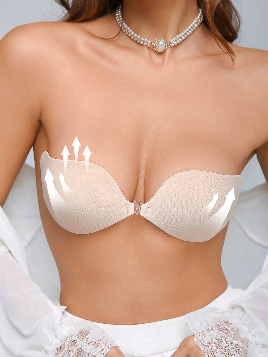 Women's Front Closure Adhesive Invisible Bra To Prevent Flashing - Apricot - View 1