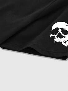 ROMWE MEN Academia Men's Skeleton Print Casual Loose Fit Round Neck Short Sleeve T-Shirt - Black - View 3