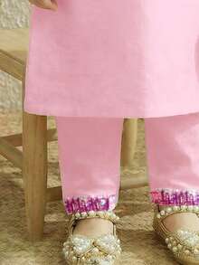 SHEIN Baby Girl V-Neck Butterfly Pattern Long Sleeve Long T-Shirt And Pants Casual Outfit For Daily Wear, Family Gathering - Multicolor - View 6