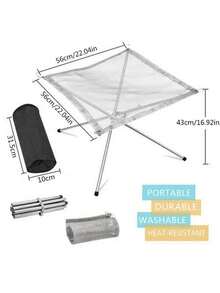 Folding Campfire Fire Rack Outdoor Camping Garden Backyard Heating Mesh Stainless Steel Foldable Fire Pit BBQ Tools Disassemble, Camp Kitchen - Silver - View 4