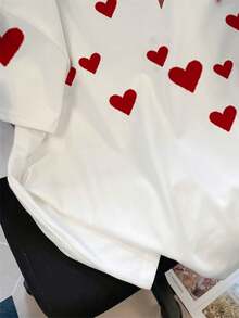 GlowEve Women's Casual Heart Print Asymmetric Neck T-Shirt, Summer - White - View 4