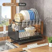 1PC 2-Tier Steel Dish Drying Rack - Includes Cutlery Holder, Cup Rack, Extra Drying Mat - Space-Saving, Rust-Proof, Easy To Clean Kitchen Organizer; Sturdy And Stable Dish Rack; Can Be Used To Store Bowls, Plates, Cups, Knives; Kitchen Rack, Dish Drying Rack, Kitchen Storage - Multicolor - View 7