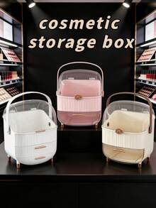 SHEIN Basic living 1个大容量化妆品收纳盒，带抽屉和透明盖 - 多层收纳，可存放化妆品、护肤品和珠宝，3种颜色可选，适用于办公桌、浴室、梳妆台，情人节礼物，秋季装饰，圣诞节装饰，男孩背包，万圣节背包，学校背包。透明背包，学校，万圣节服装。