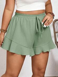 Elaquor Plus Size Solid Color Shorts With French Ruffle Hem - Multicolor - View 6
