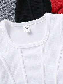 SHEIN 3件套少女休闲时尚可爱T恤 - 紅色 - 查看 5