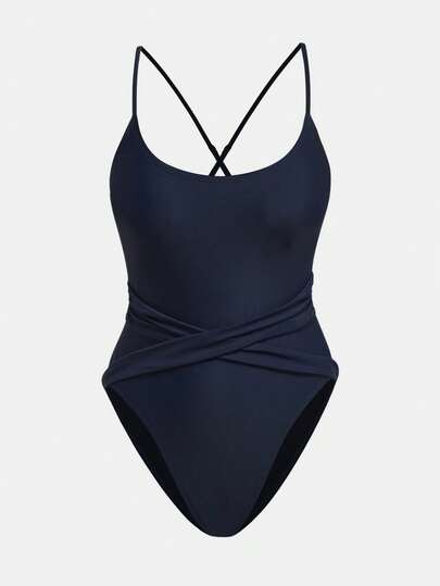 Maija Women's Solid Color Ruched Criss-Cross One-Piece Swimsuit, Casual & Vacation