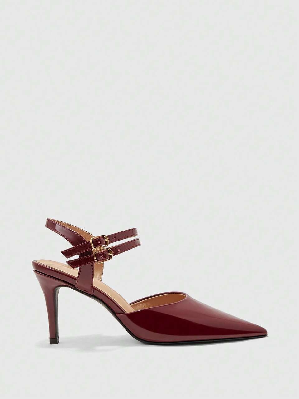 CUCCOO BIZCHIC Classic Pointed Toe Ankle Strap High Heel Pumps, Burgundy, Minimalist & Versatile For Work And Casual Wear Spring Shoes