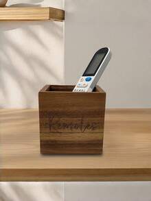 1 PIEZA Organizador de madera para control remoto, caja elegante para control remoto de TV para mesita de noche, sala de estar y organizador de medios para el dormitorio para mantener tu espacio ordenado - Marrón - Ver 12