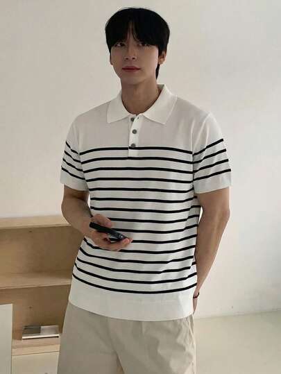 DAZY Áo len cổ lọ kẻ sọc dành cho nam, thích hợp cho mùa xuân/hè.