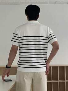 DAZY Jersey de punto con cuello polo a rayas para hombre, primavera/verano - Multicolor - Ver 2