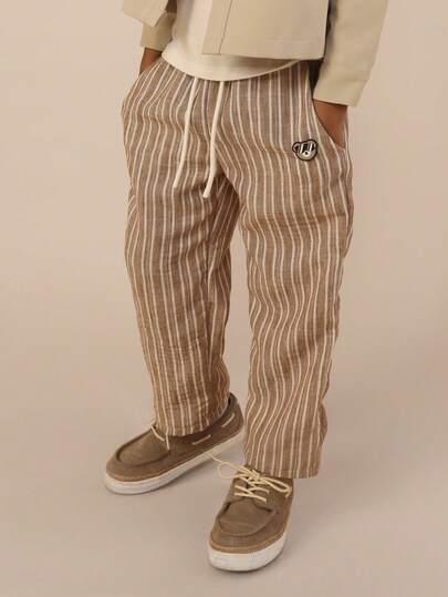  SUMWON Boys Pull On Elastic Waist Stripe Pattern Casual Pants Comfortable Relaxed Fit Trousers Vacation